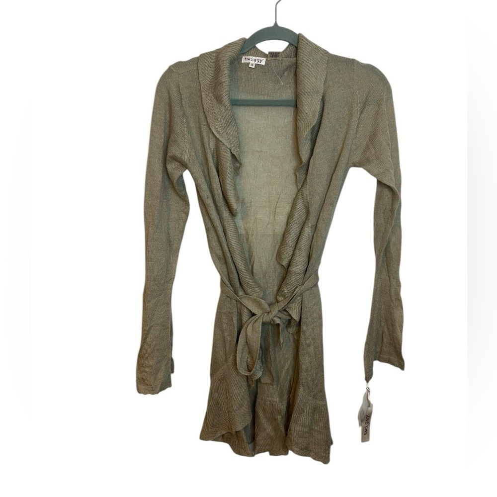 Nwt Twiggy Tan Ruffle Belted Cardigan